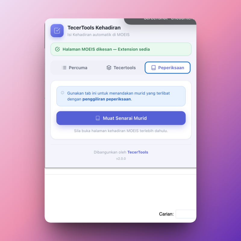 Tab Peperiksaan TecerTools Kehadiran untuk pemilihan pukal kategori kehadiran