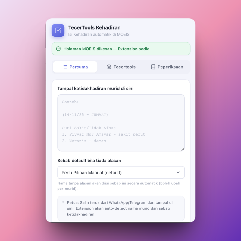 Tab Percuma TecerTools Kehadiran