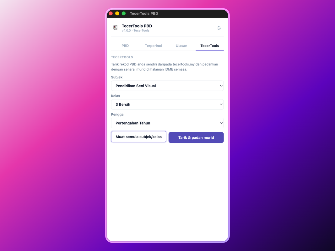 Tab Tarik dari TecerTools untuk menarik rekod PBD sedia ada